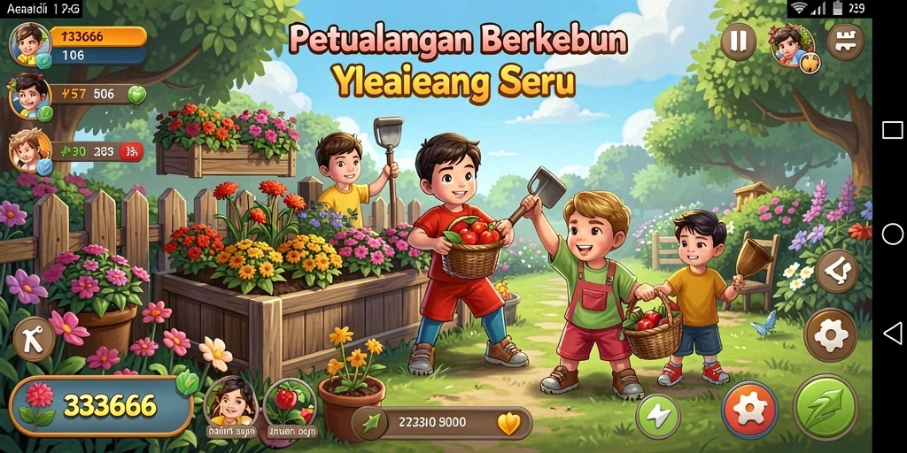 Tampilan gameplay menarik dari 333666 yang menunjukkan proses berkebun.