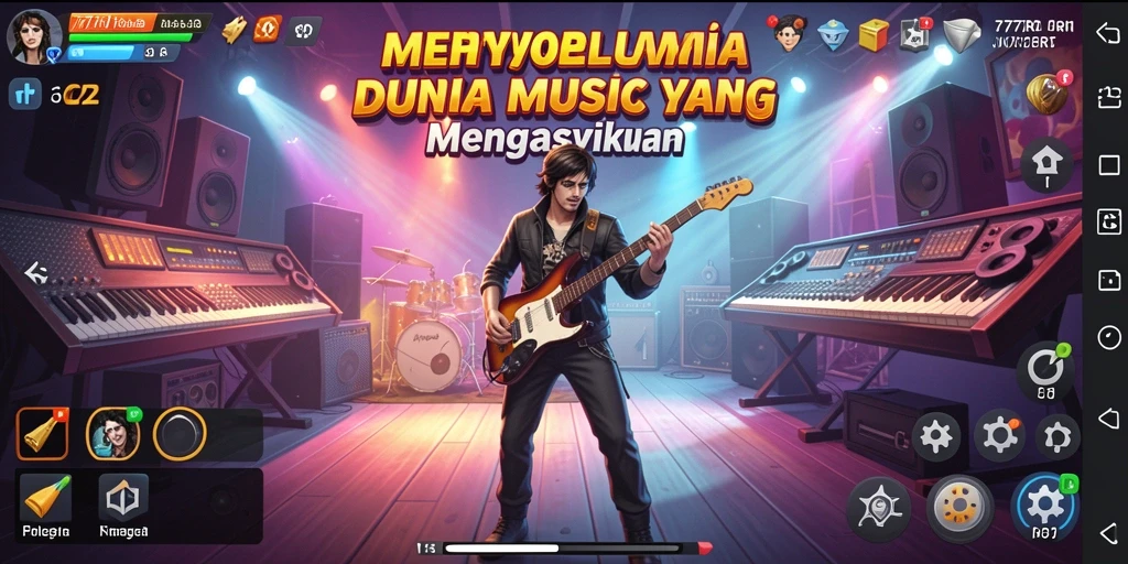 Screenshot gameplay 777RT menampilkan pemain berinteraksi dengan musik.