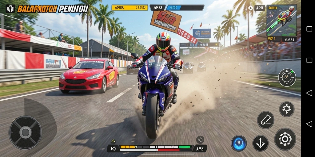 Gameplay mendebarkan saat berlomba di trek motor.