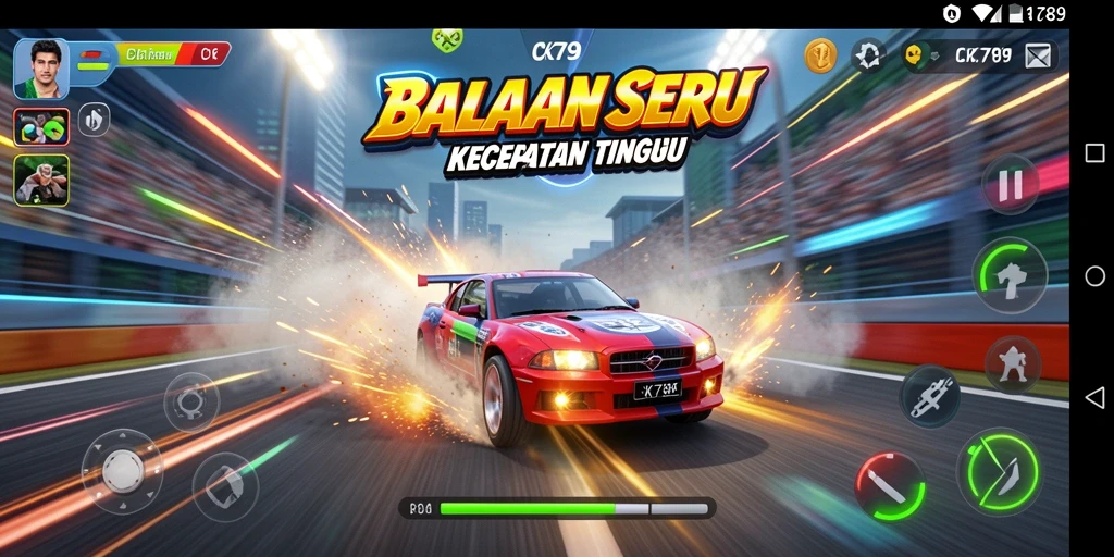 Screenshot CK789 menampilkan aksi balapan yang mendebarkan dan mobil-mobil menawan.