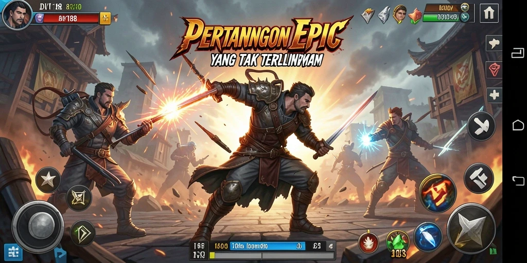 Screenshot utama DV188 menampilkan aksi seru pertarungan karakter.