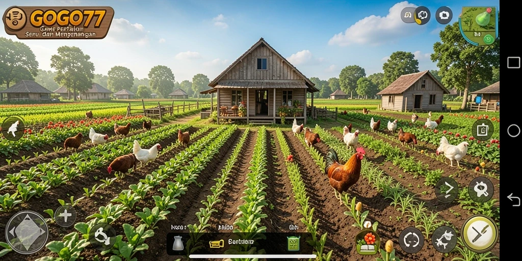 Tampilan gameplay GOGO77 yang menampilkan aktivitas bertani.