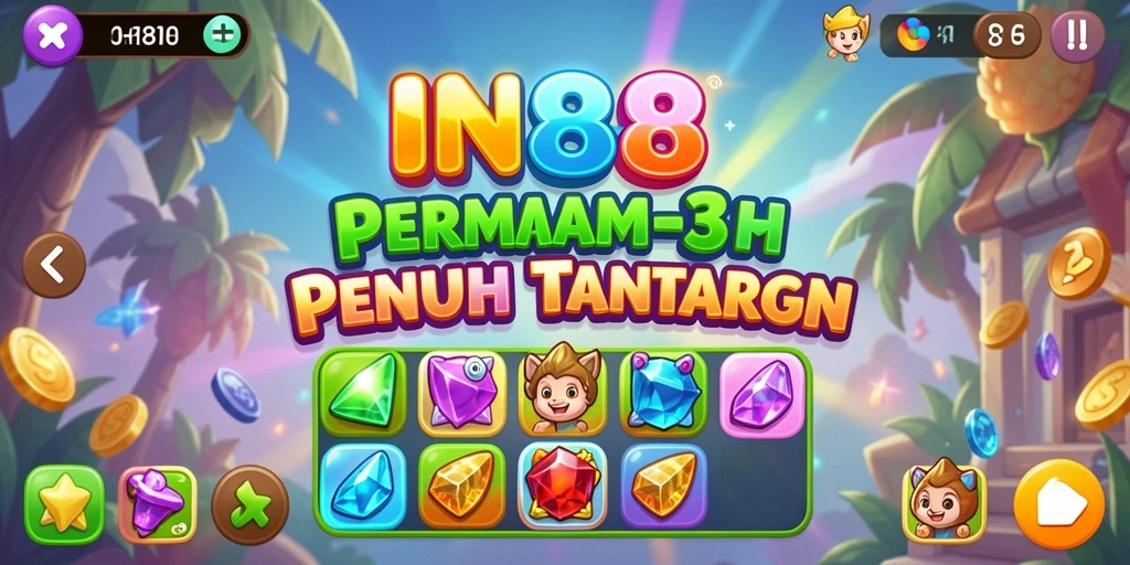 Screenshot gameplay IN88 yang menunjukkan kombinasi permata yang menarik.