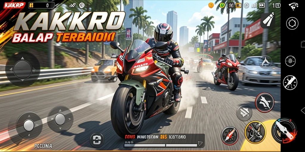 Screenshot KAKRP menampilkan aksi balap motor yang mendebarkan.