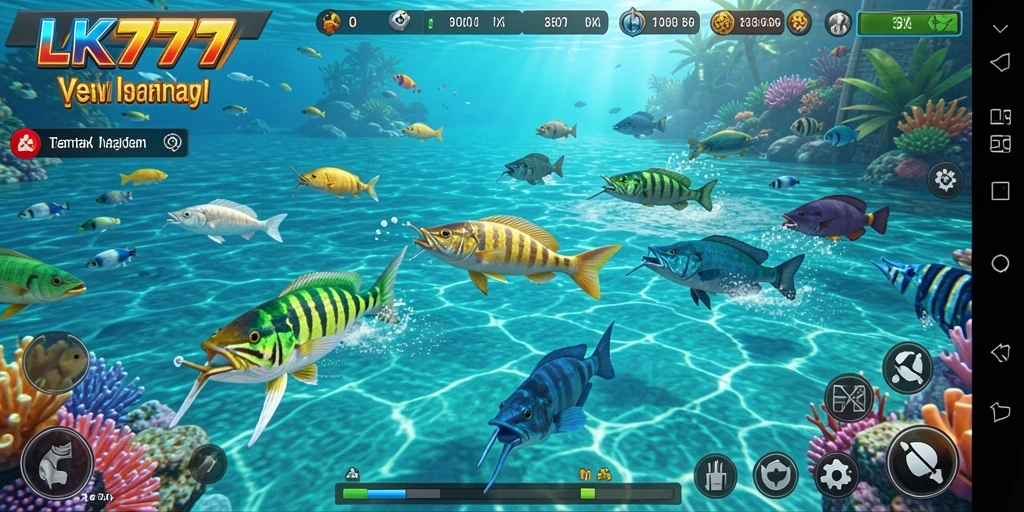 Screenshot LK777 menunjukkan aksi menembak ikan yang seru.