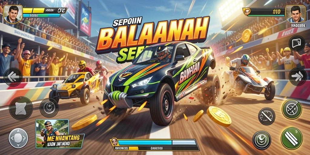 Gameplay MPOID yang intens dan penuh aksi saat balapan di lintasan.