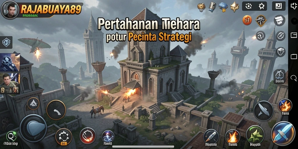 Tampilan gameplay menari dari RAJABUAYA89 dengan menara pertahanan yang strategis.