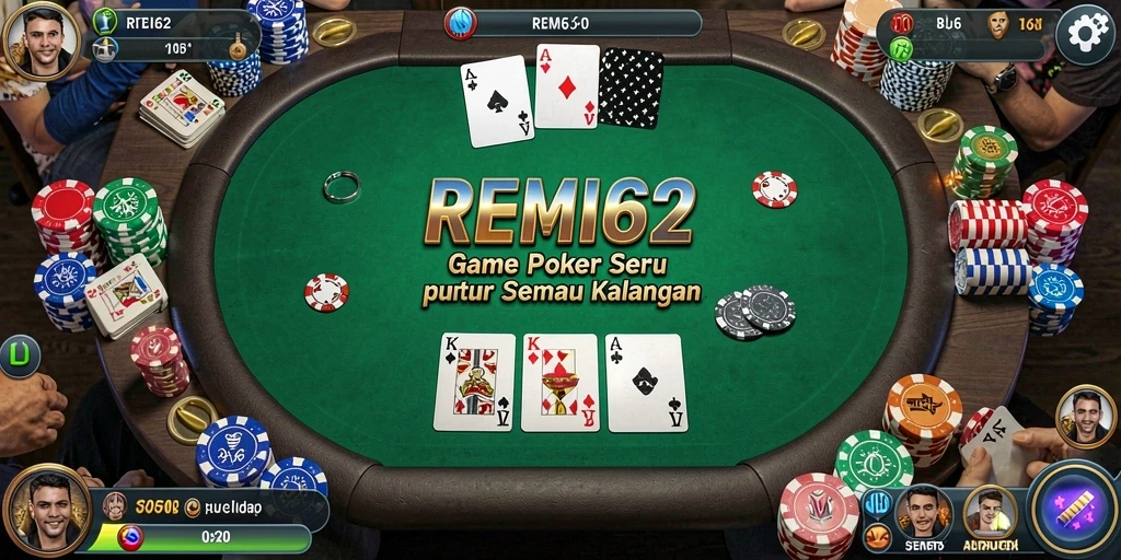Tampilan gameplay mengasyikkan dalam permainan Poker REMI62.