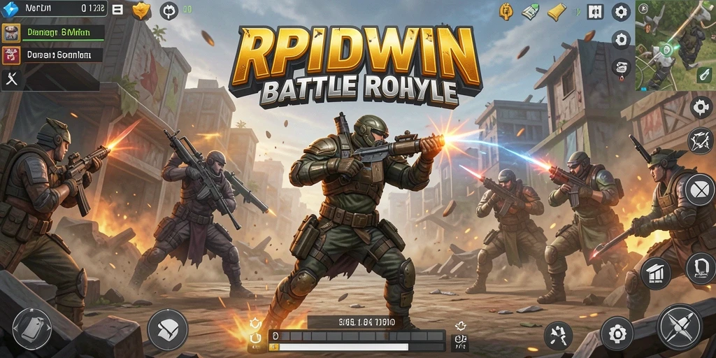 Tampilan gameplay seru di RPIDWIN saat bertempur di arena Battle Royale.