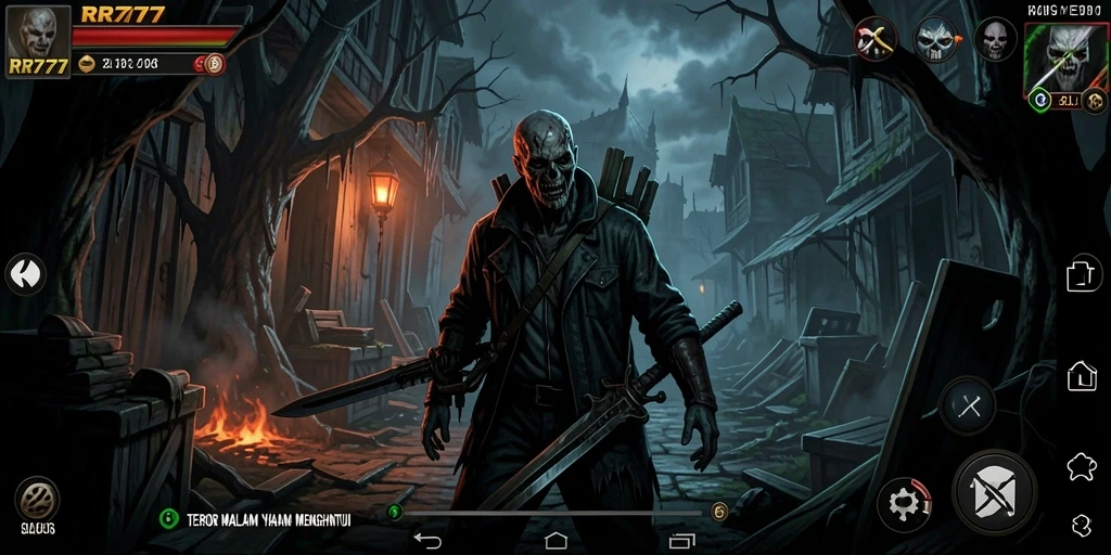 Tampilan gameplay RR777 dengan suasana horor yang mencekam.