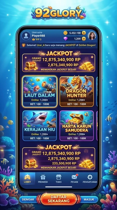 Screenshot aplikasi 92glory dengan antarmuka yang user-friendly.